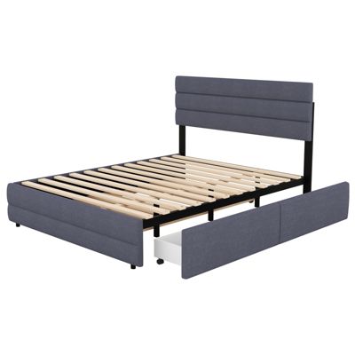 Lit plateforme 140x200cm avec 2 tiroirs, Gris