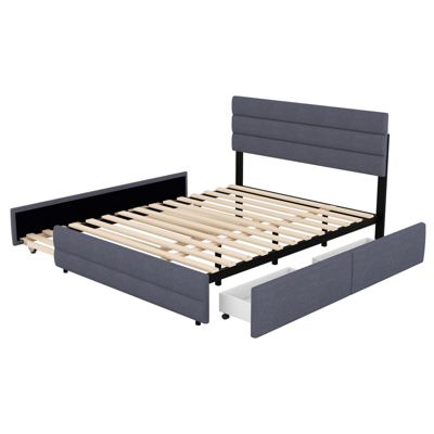 Lit plateforme 140x200cm avec 2 tiroirs, Gris