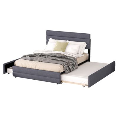 Lit plateforme 140x200cm avec 2 tiroirs, Gris