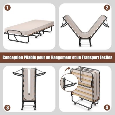 Lit Pliable Appoint à roulettes avec Matelas en Mousse 10cm pour Invités pour Invités