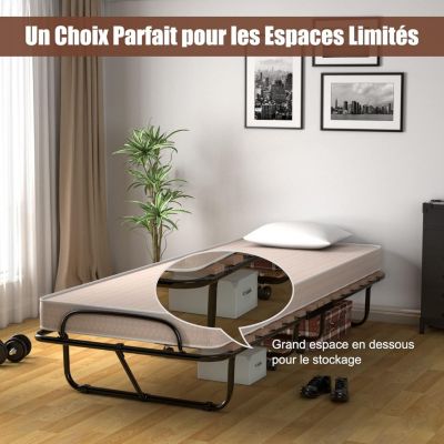 Lit Pliable Appoint à roulettes avec Matelas en Mousse 10cm pour Invités pour Invités