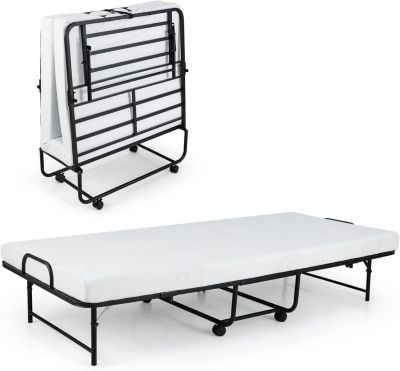 Lit Pliant 1 Personne, Matelas 90x190CMavec Matelas en Mémoire 10 cm Orthopédique,Charge 220KG,1 Place pour Invités, Othopédiques