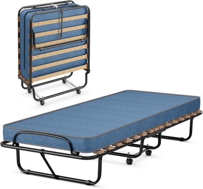Lit Pliant avec Matelas de 15 Lattes 4 roulettes Lit Appoint avec Matelas en Mémoire 1 Personne Charge 120kg