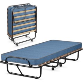 Lit Pliant avec Matelas de 15 Lattes 4 roulettes Lit Appoint avec Matelas en Mémoire 1 Personne Charge 120kg