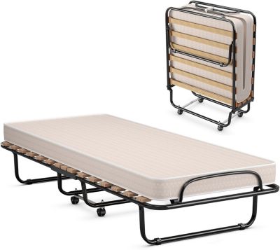 Lit Pliant avec Memoire de Forme Lit Appoint avec Cadre en Acier et 4 roulettes Universelles Lit Pliable