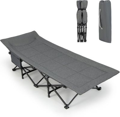 Lit Pliant à Roulettes Charge 204KG Lit  Appoint avec Matelas en Mousse 10CM Cadre Fort en Acier Gris