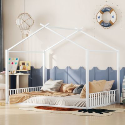 Lit Polster 140x200cm, Métal, Lit Enfant, Maison, Design Minimaliste, Blanc