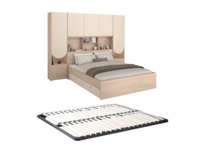Lit pont 140 x 190 cm avec rangements - Avec LEDs - Coloris : Beige et ...