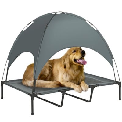 Lit pour chien chat sur pied velum anti-UV tissu Oxford micro-perforé sac transport inclus gris