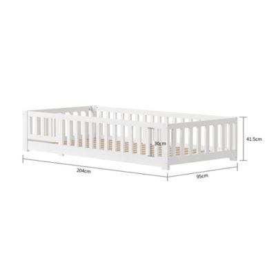 Lit pour enfant 90 x 200 cm avec protection anti-chute et porte, sommier à lattes,  blanc