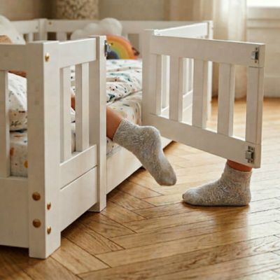 Lit pour enfant 90 x 200 cm avec protection anti-chute et porte, sommier à lattes,  blanc