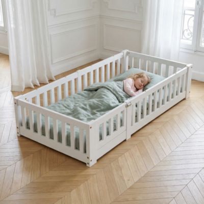 Lit pour enfant 90 x 200 cm avec protection anti-chute et porte, sommier à lattes,  blanc