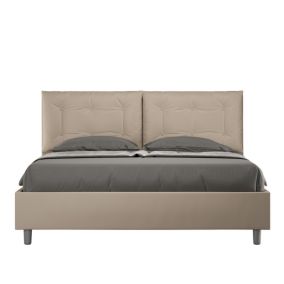 Lit rangement double relevable capitonné simili cuir gris tourterelle Annalisa 160x190