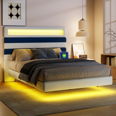 Lit Coffre Lit Double 140x200 Cm Avec Led, Avec Usb, Lit Double Rembourré, Sommier À Lattes, Pu, Noir à Prix Lit 140 X 190 Avec Sommier