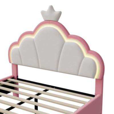 Lit Plat 140x200 Cm Avec éclairage LED Réglable - Style Princesse Rose - 6