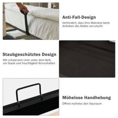 Lit rembourré 160 x 200 cm, LED, USB-C, tête de lit, sommier à lattes, avec matelas, beige, tissu effet lin