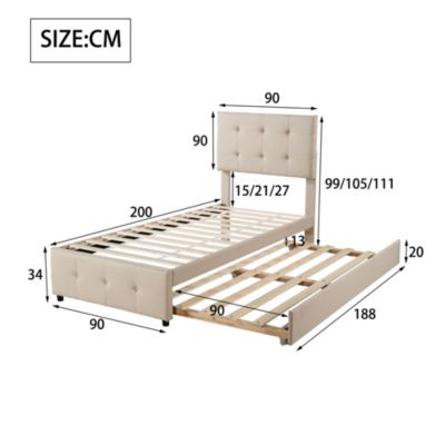 Lit rembourré 90 sur 200 cm lit gigogne tête de lit réglable tissu lin doux pour jeunes ou adultes canapé lit dappoint