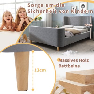 Lit rembourré 90 x 200 cm, tête de lit, sommier à lattes, sans matelas, gris, velours
