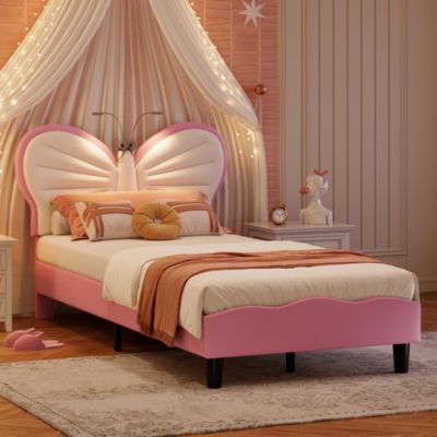 Lit Rembourré 90x200 cm, Cadre de lit Simple avec sommier à Lattes, Cadre de lit pour Enfants, Adolescents, Adultes, Velours, Pink