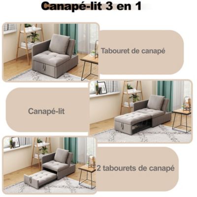 Lit Rembourré Canapé-Lit 3 En 1 Lin Dossier Réglable Petit Espace Blackcolors