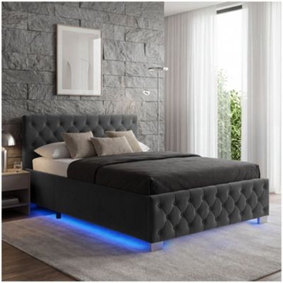 Lit rembourré en aspect velours avec motif matelassé Aspect velours noir