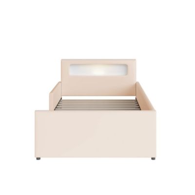 Lit rembourré pour enfant 90 x 200 cm, veilleuse USB, compartiments de rangement, beige, Blackcolors