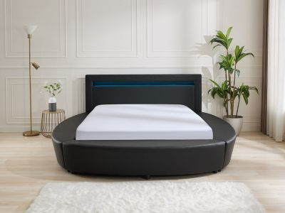 Lit rond 180 x 200 cm - Avec LEDs - Simili - Noir + Matelas - ABULIS III