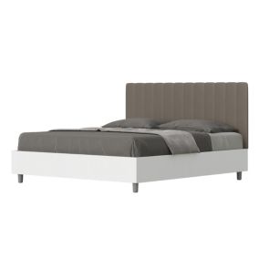 Lit sans sommier 160x190 tête de lit structure frêne blanc Mélamine/simili cuir cappuccino Kaia