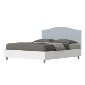 Lit sans sommier 160x200 structure frêne blanc avec tête de lit Grace en microfibre bleu clair