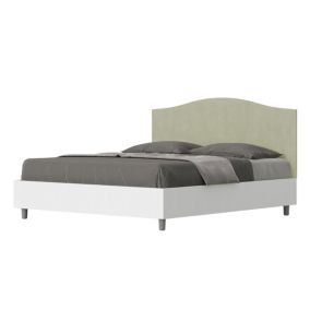 Lit sans sommier 160x200 structure frêne blanc avec tête de lit microfibre Grace thé vert