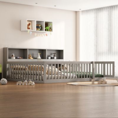 Lit Simple 140x200cm, Canapé-Lit avec Tiroirs, Rangement, Kiefernholz, Gris