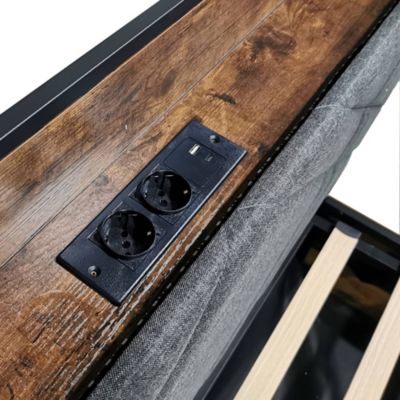 Lit simple 90x190 cm - Lit Baldaquin avec Tiroirs de Rangement et Ports USB/Type-C, Métal avec LED Intégré, Noir, Sans Matelas