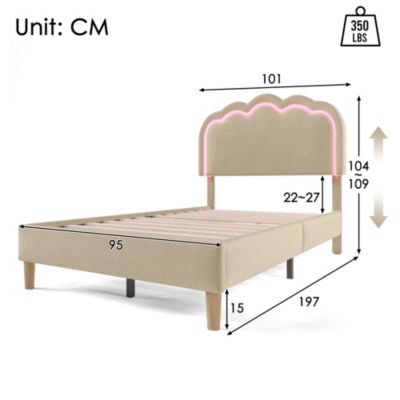 Lit simple 90x190 cm - Lit capitonné avec tête de lit LED réglable - Lin - Sans Matelas - Beige