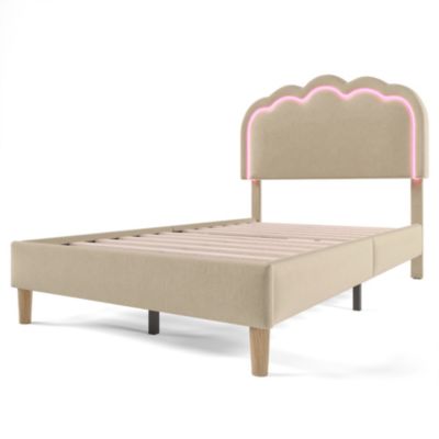 Lit simple 90x190 cm - Lit capitonné avec tête de lit LED réglable - Lin - Sans Matelas - Beige