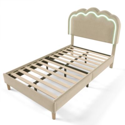 Lit simple 90x190 cm - Lit capitonné avec tête de lit LED réglable - Lin - Sans Matelas - Beige