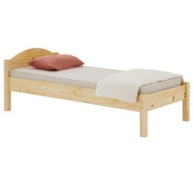 Lit simple 90x200 cm en bois massif vernis naturel SORAJA, lit 1 place pour enfant ou adulte