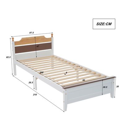 Lit simple en bois - cadres en pin avec tête de lit en colour-blocking et sommier à lattes - lit en MDF blanc 90x200cm
