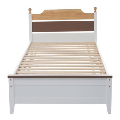 Lit simple en bois - cadres en pin avec tête de lit en colour-blocking et sommier à lattes - lit en MDF blanc 90x200cm