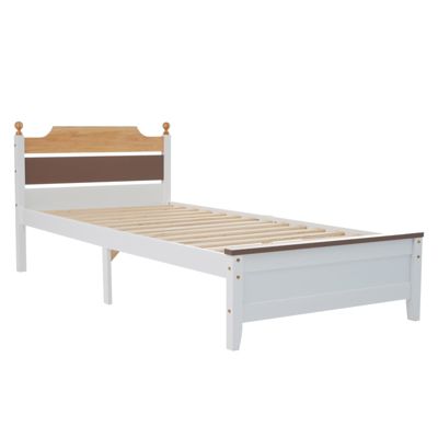 Lit simple en bois - cadres en pin avec tête de lit en colour-blocking et sommier à lattes - lit en MDF blanc 90x200cm