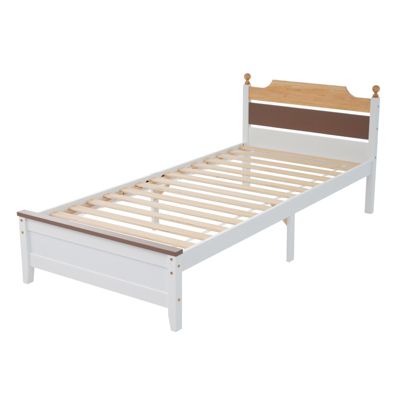 Lit simple en bois - cadres en pin avec tête de lit en colour-blocking et sommier à lattes - lit en MDF blanc 90x200cm