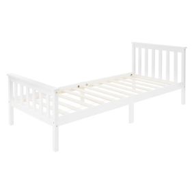 Lit simple en bois de pin blanc d'adolescents avec sommier à lattes 200x90 cm