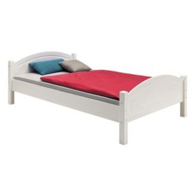 Lit simple FLIMS 100 x 200 cm lit pour enfant en pin massif lasuré blanc, avec tête et pied de lit arrondi