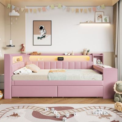 Lit simple LED avec bureau et 2 tiroirs - Rose - 90x200 cm | Castorama