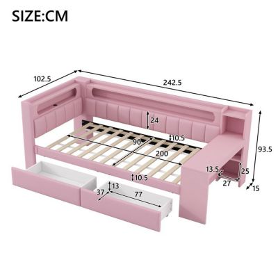 Lit simple LED avec bureau et 2 tiroirs - Rose - 90x200 cm | Castorama