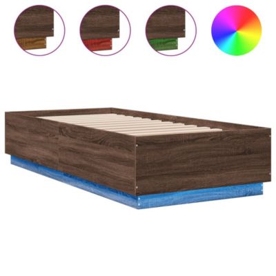 Lit simple, Lit adulte, Cadre de lit avec LED sans matelas chêne marron ...