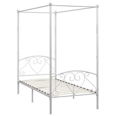 Lit simple, Lit adulte, Cadre de lit à baldaquin sans matelas blanc métal 90x200 cm