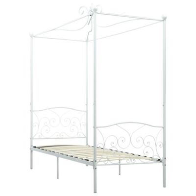 Lit simple, Lit adulte, Cadre de lit à baldaquin sans matelas blanc métal 90x200 cm