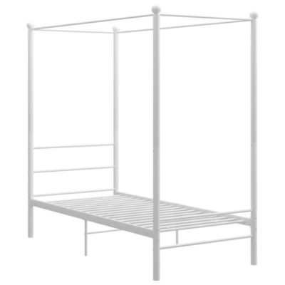 Lit simple, Lit adulte, Cadre de lit à baldaquin sans matelas blanc métal 90x200 cm