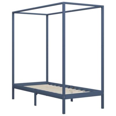 Lit simple, Lit adulte, Cadre de lit à baldaquin sans matelas gris bois massif 90x200cm