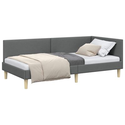 Lit simple, Lit adulte, Cadre de lit d'angle avec tête de lit Gris foncé 90 cm x 190 cm